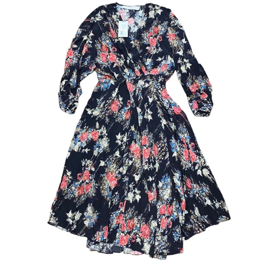 IRO Sz 42 FR/ US 10 Dress Floral V-Neck Maxi Midi Preppy Luxury Classic Designer